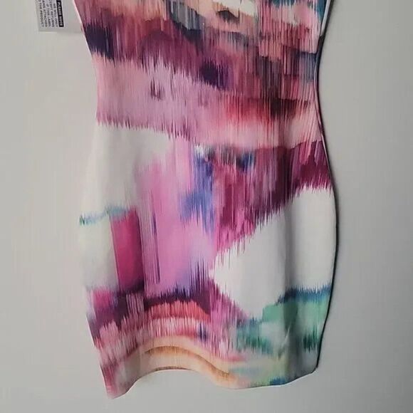 NWT Isla Lulu White Pink BodyCon Cocktail Club Watercolor Summer Mini Dress S - Picture 6 of 7
